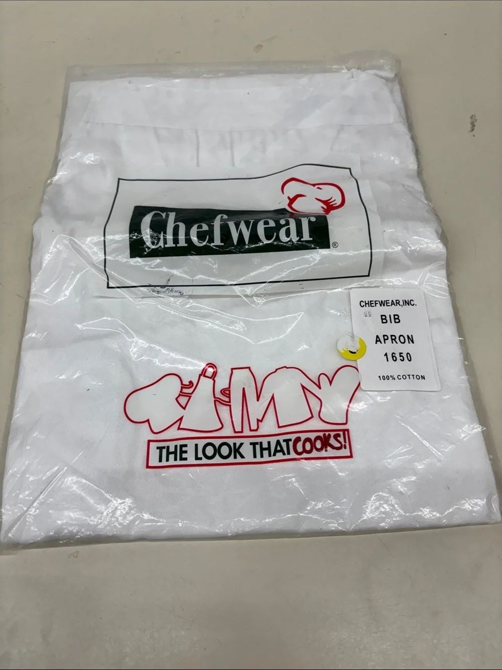 NWT White Bib Apron with Red Logo